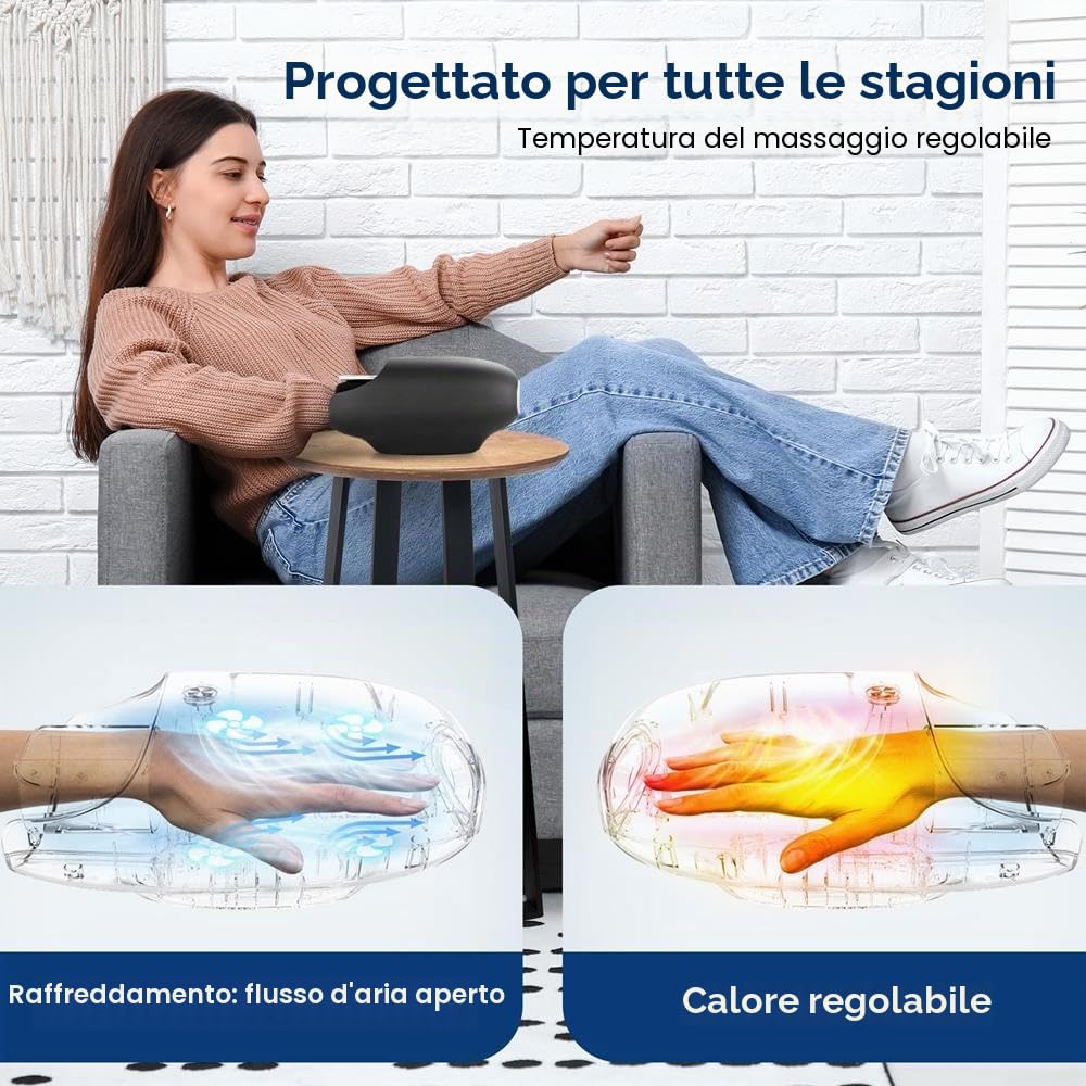SereneLife Massaggiatore Mani con Calore 45°C e Compressione con Impastamento, 6 Modalità, 6 Livelli di Intensità, 3 Timer 15/30/60 Minuti per Relax e Sollievo delle Tensioni Muscolari