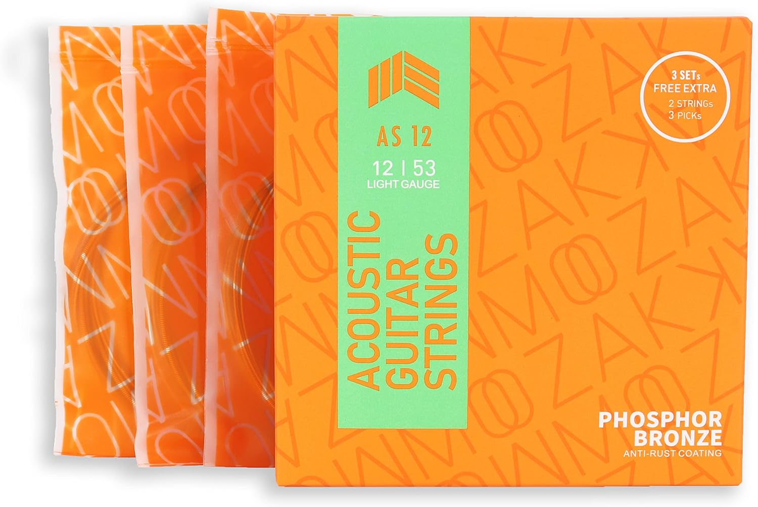 MOOZAK Acoustic Guitar Strings 3 Packs Phosphor Bronze Acoustic Guitar Strings for 6 String