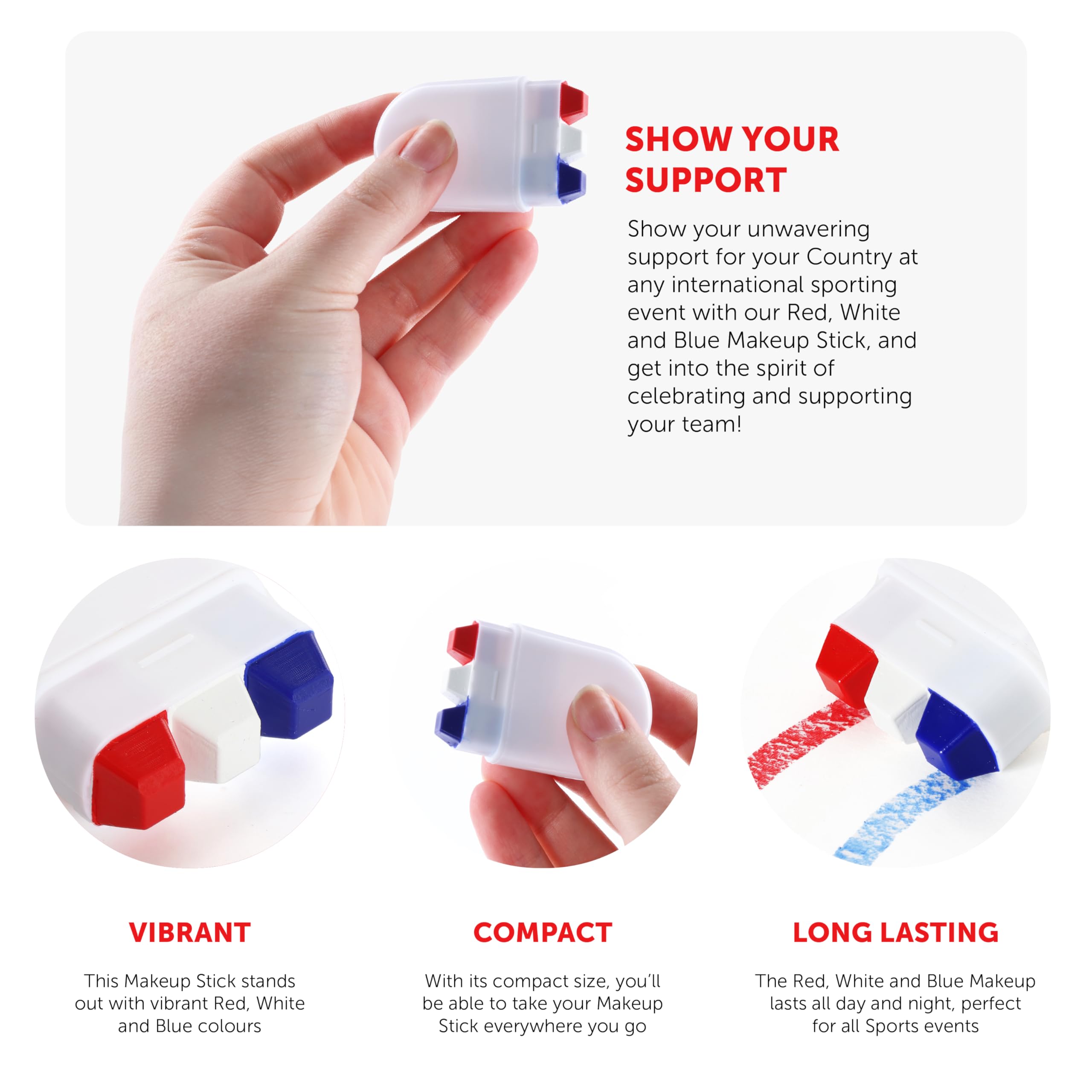 Bâtons de maquillage rouge, blanc et bleu – Lot de 24 – Bâtons de maquillage de couleur rouge, blanche et bleue – Pour supporters de football, maquillage pour événements sportifs
