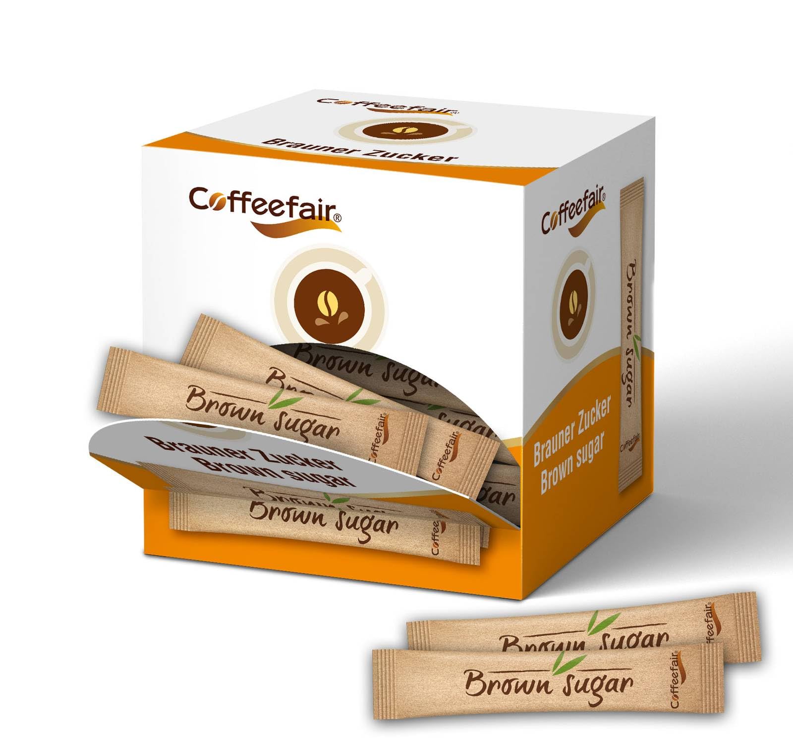 Coffeefair Braune Rohrzuckersticks 100 x 3,6g, Portionszucker aus Rohrzucker, ideal für Gastronomie & Büro