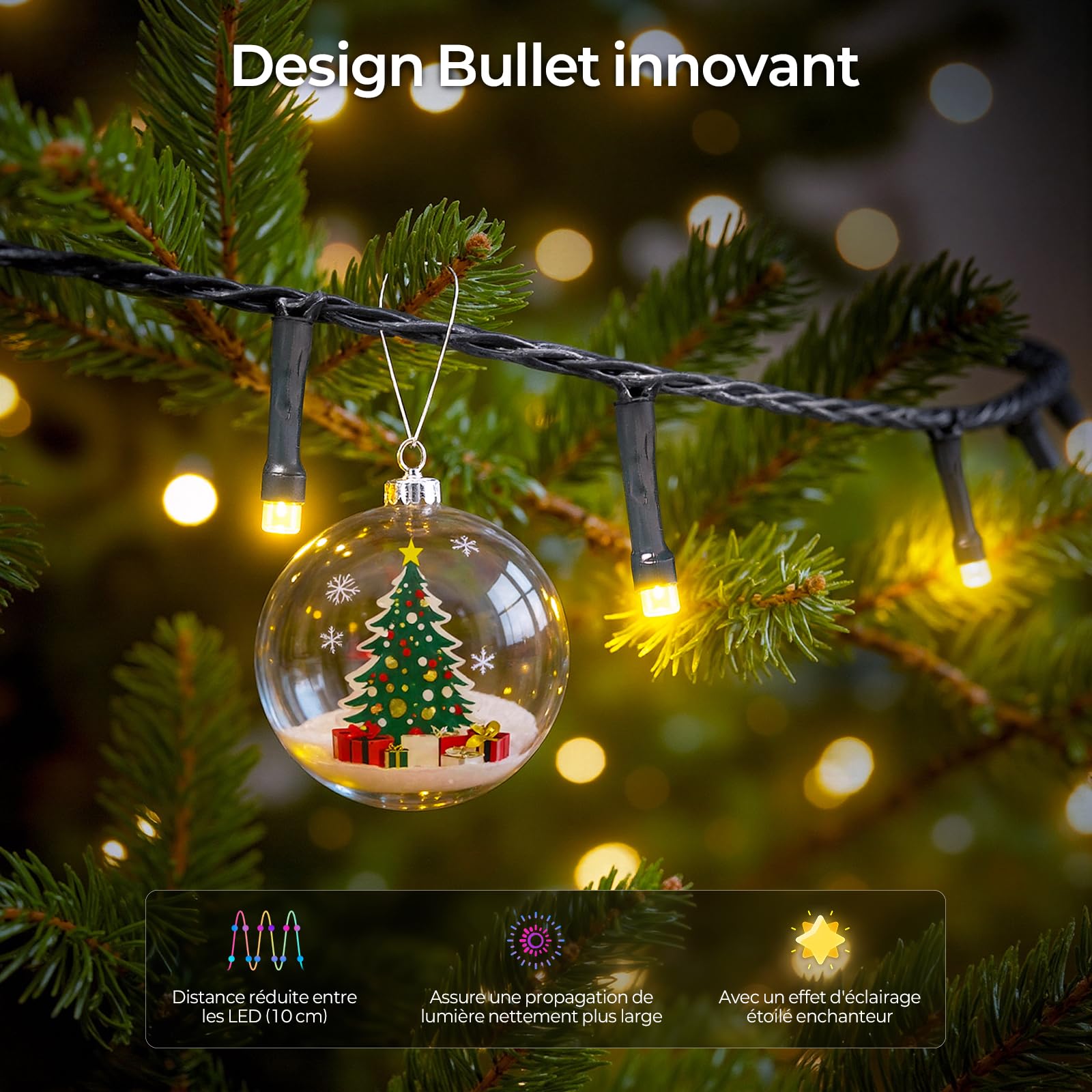 YAYZA! Guirlande Lumineuse Sapin de Noël Intelligente 30m, 300 LEDs RGB 16M de Couleurs, App & Télécommande, Pour Intérieur et Extérieur IP44, Décoration de Noël et Fête