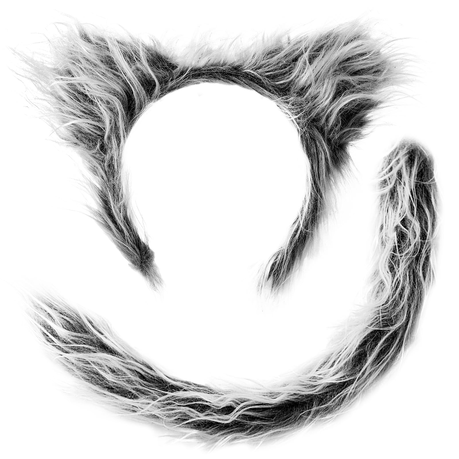 Beviliu Wolf Costume Grey, Wolf Ears and Tail Set Halloween, Wolf Fox Ears Headband Adult, Wolf Cat Fox Costume for Christmas Animal Theme Cosplay Party Birthday