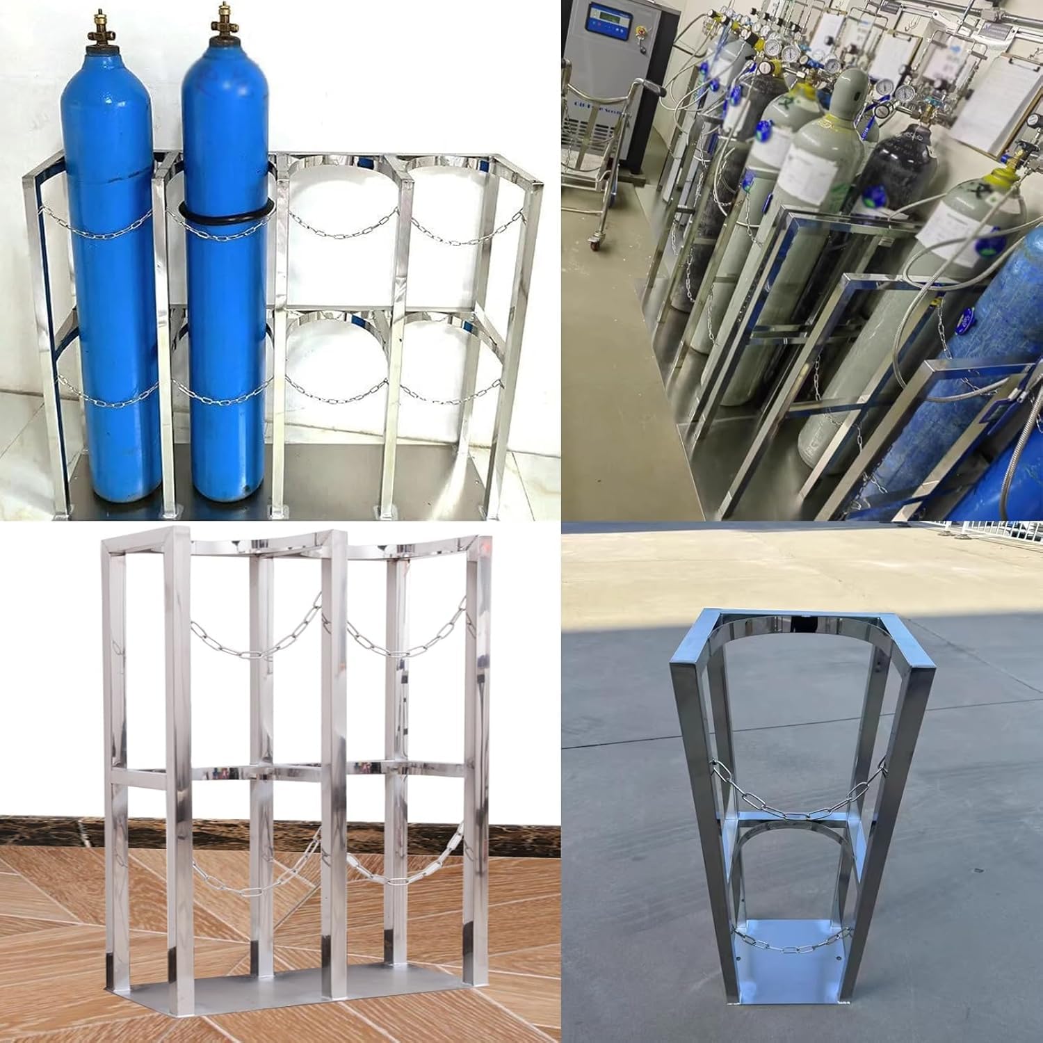 Estante para cilindros de oxígeno de 4 L, estante de almacenamiento de cilindros de gas, estante fijo de acero inoxidable resistente para cilindros de gas y estante fijo para cilindros de gas clínico