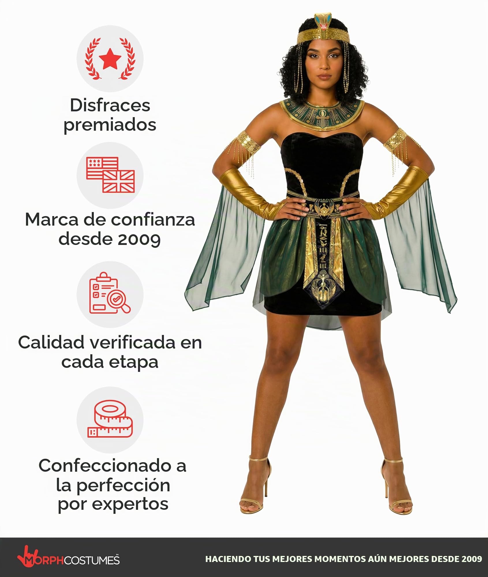 Morph Disfraz Reina Cleopatra Mujer, Traje Egipcio para Halloween, Vestido y Accesorios