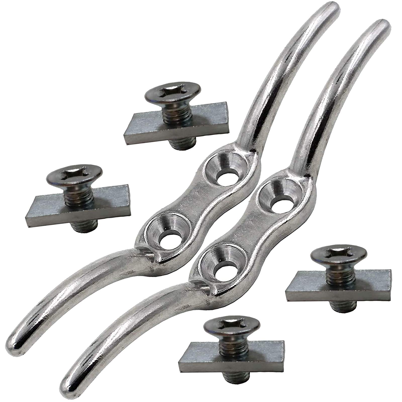 AUXPhome Stainless Steel Rope Cleat, 2 Pcs per Pack, with Quick Release Track Rail Adapter Hardware, for Boats Kayak Track Mount - Easy to Install - No Drilling