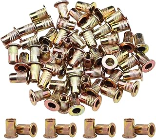 100Pcs 1/4"-20 UNC Rivet Nuts,Zinc Plated Finish Carbon Steel Flat Head Rivnut Threaded Insert Nutsert G-002-1/4"-20