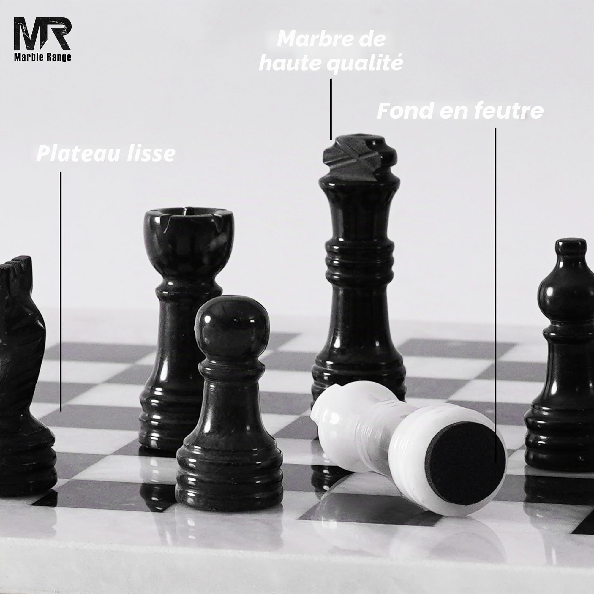 Jeu d'échecs en marbre fait à la main 25,4 cm, 32 pièces + 2 reines, boîte de rangement, voyage, cadeau élégant pour décoration