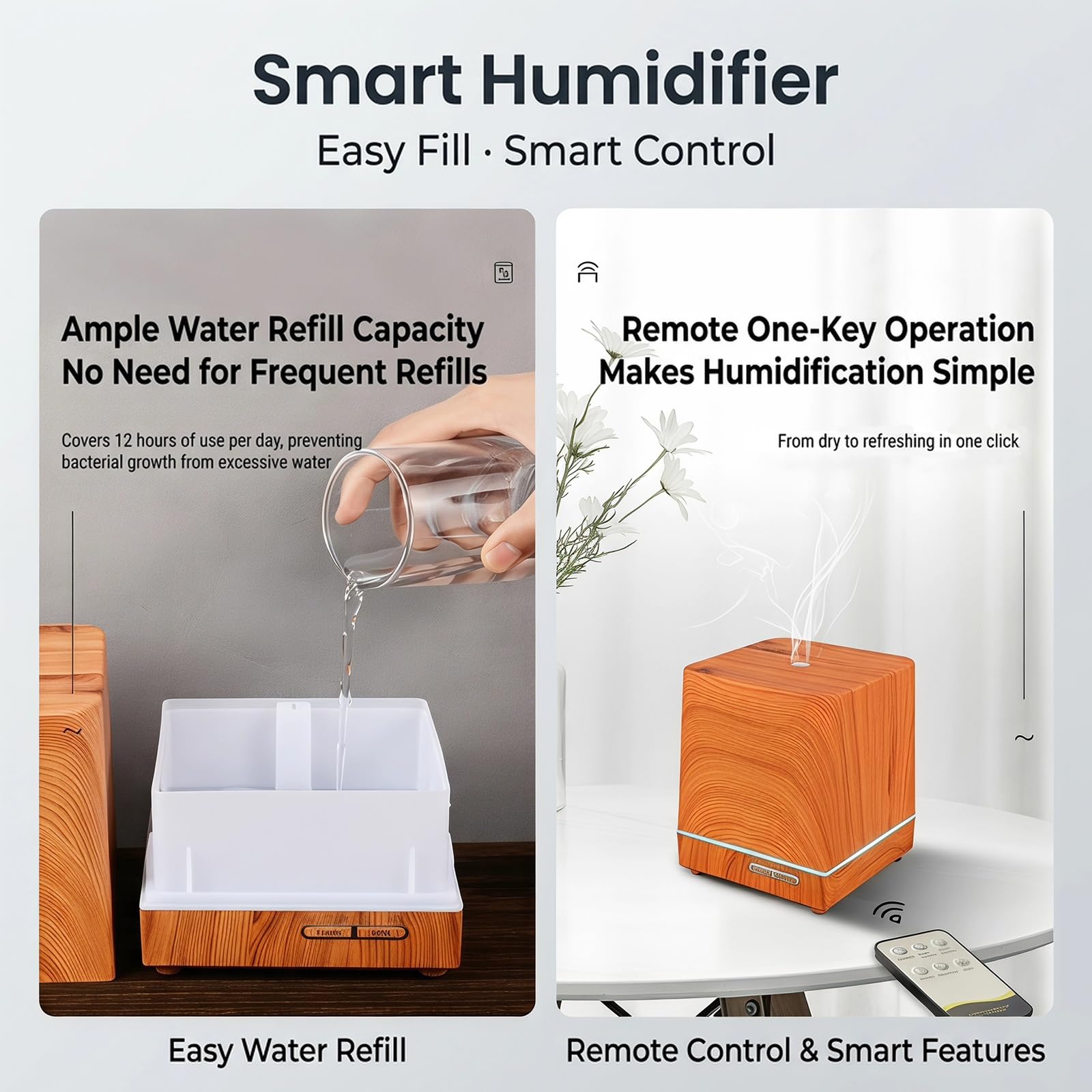 Diffusore Di Oli Essenziali Umidificatore Con for Uso Interno Domestico | Nebbia Fredda Con Timer Remoto Spegnimento Automatico 2 Modalità Di Nebbia For La Scrivania Dell'ufficio(Light wood grain)