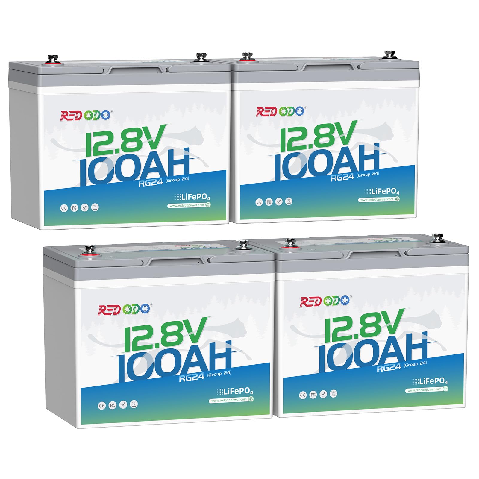 Redodo 4 Pack 12V 100Ah Group24 Lithium Battery