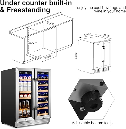 Miniatura 7 de Refrigerador de vino y bebidas actualizado, refrigerador de bebidas de 24 pulgadas, doble zona con puerta de cristal, refrigerador para bebidas