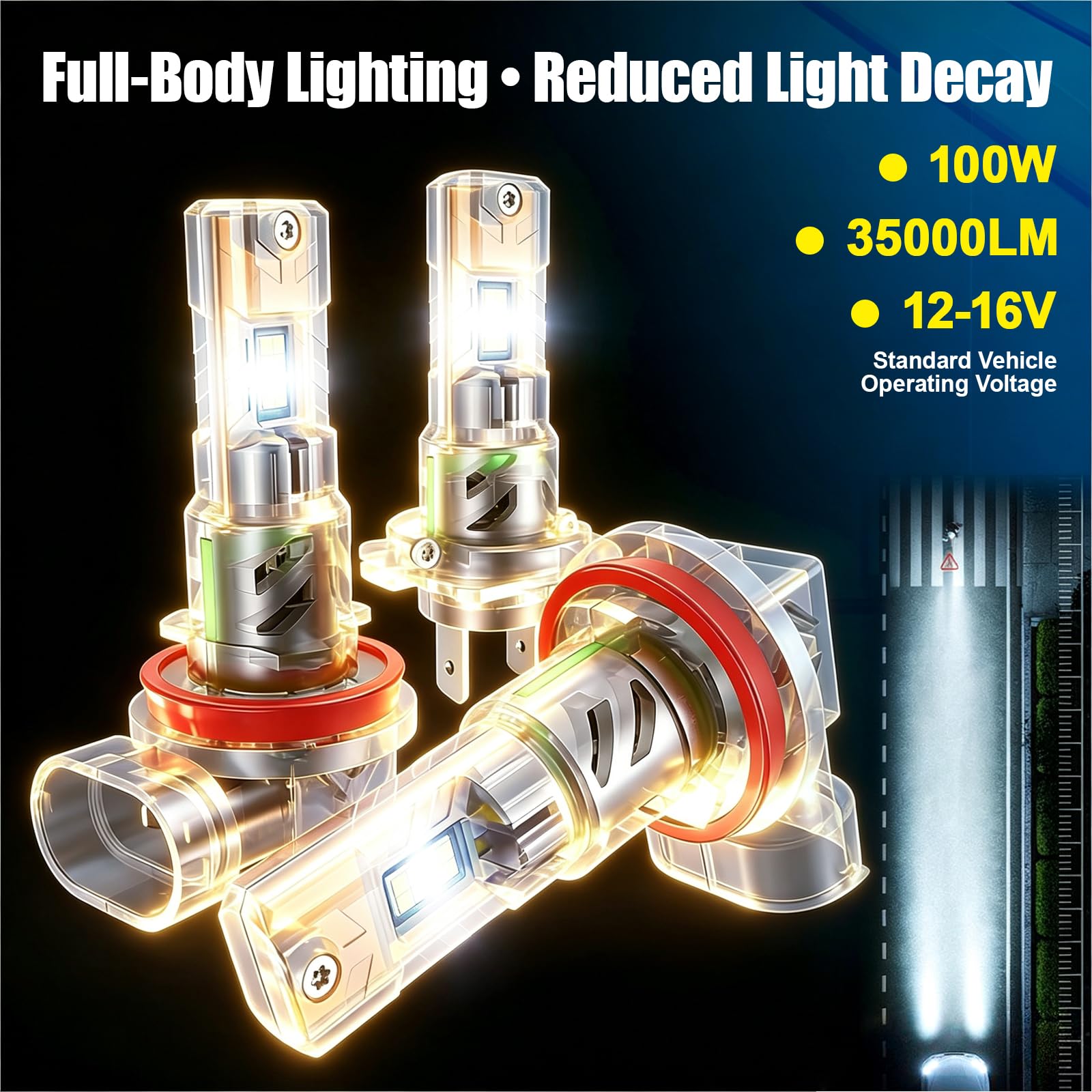 Sycreek H11 LED 35000LM 100 W, żarówki LED H11 6500K, przezroczyste etui