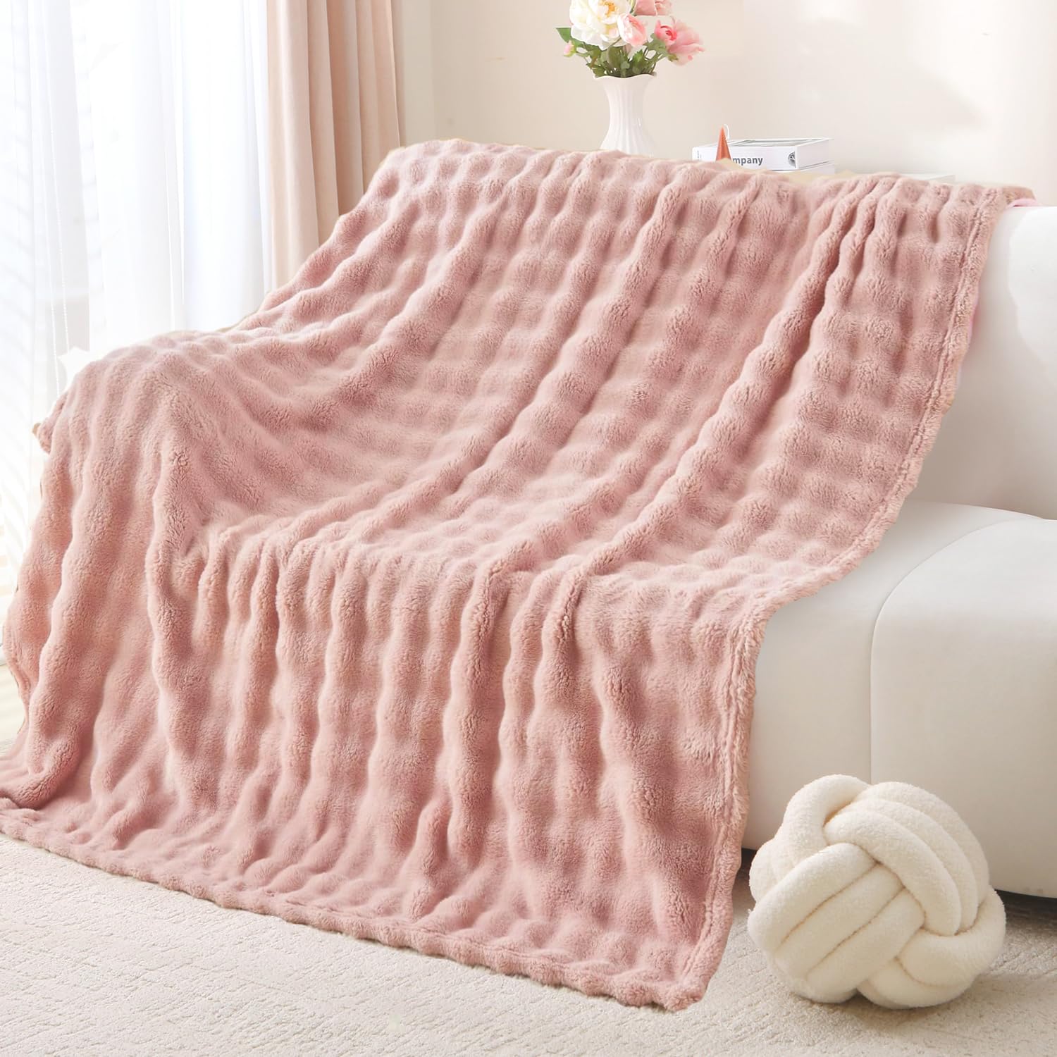 Sivlefoss Fleece Throw Blanket Faux Fur Fluffy Bed Blanket Bubble Soft Cosy Warm Large Blanket for Bed Sofa Car,Pink 150x200