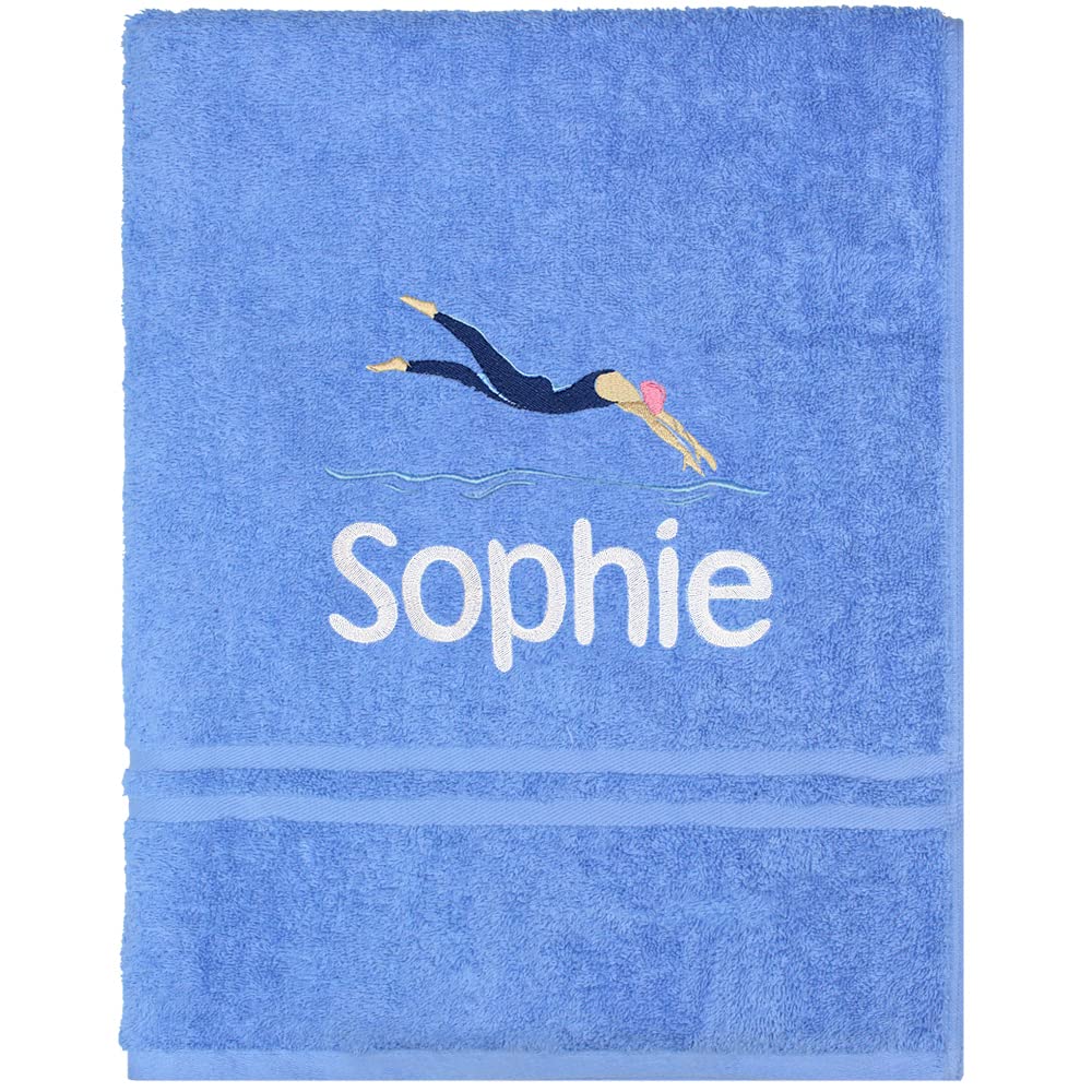 TeddyT's Personalised Childrens Swimming Towel in Mediterranean Blue
