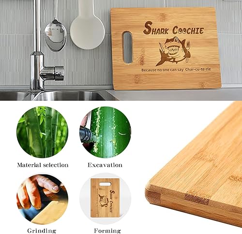 Miniatura 4 de Tabla de charcutería de tiburón de 11 pulgadas Tablas de cortar hechas a mano Tabla de bambú Grabado con láser Tabla de cortar Sharkcootie Tabla