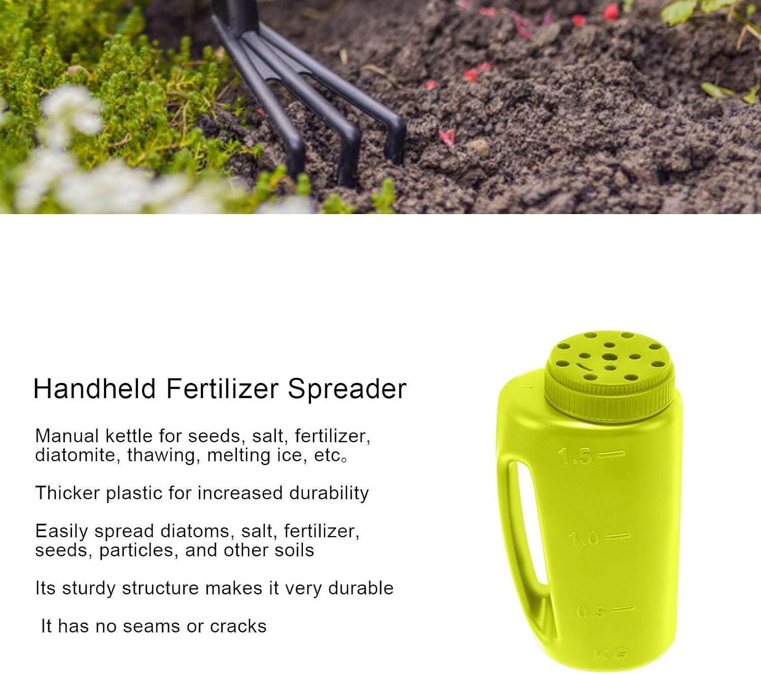 Salt and Seed Spreader, Hand Shaker Hand Held Grass Seed Spreader Crop Spreading Salt Sowing Pot Multipurpose Tool for Lawn Garden and Yard (Green)