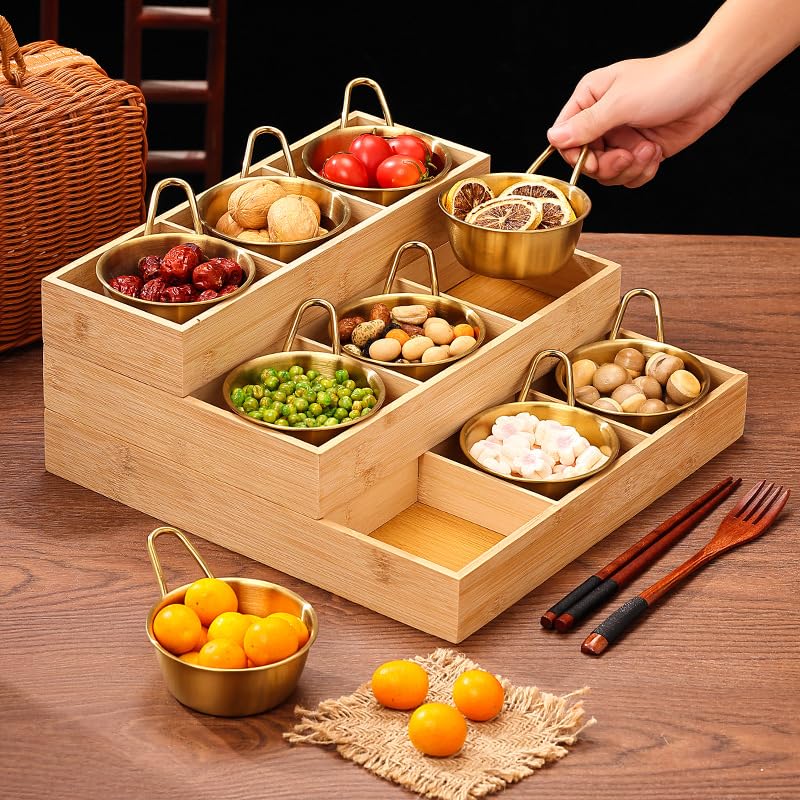 Amazon.co.jp: 仕切り皿 9分割 竹 トレイ お菓子皿 果物皿 鍋料理店の