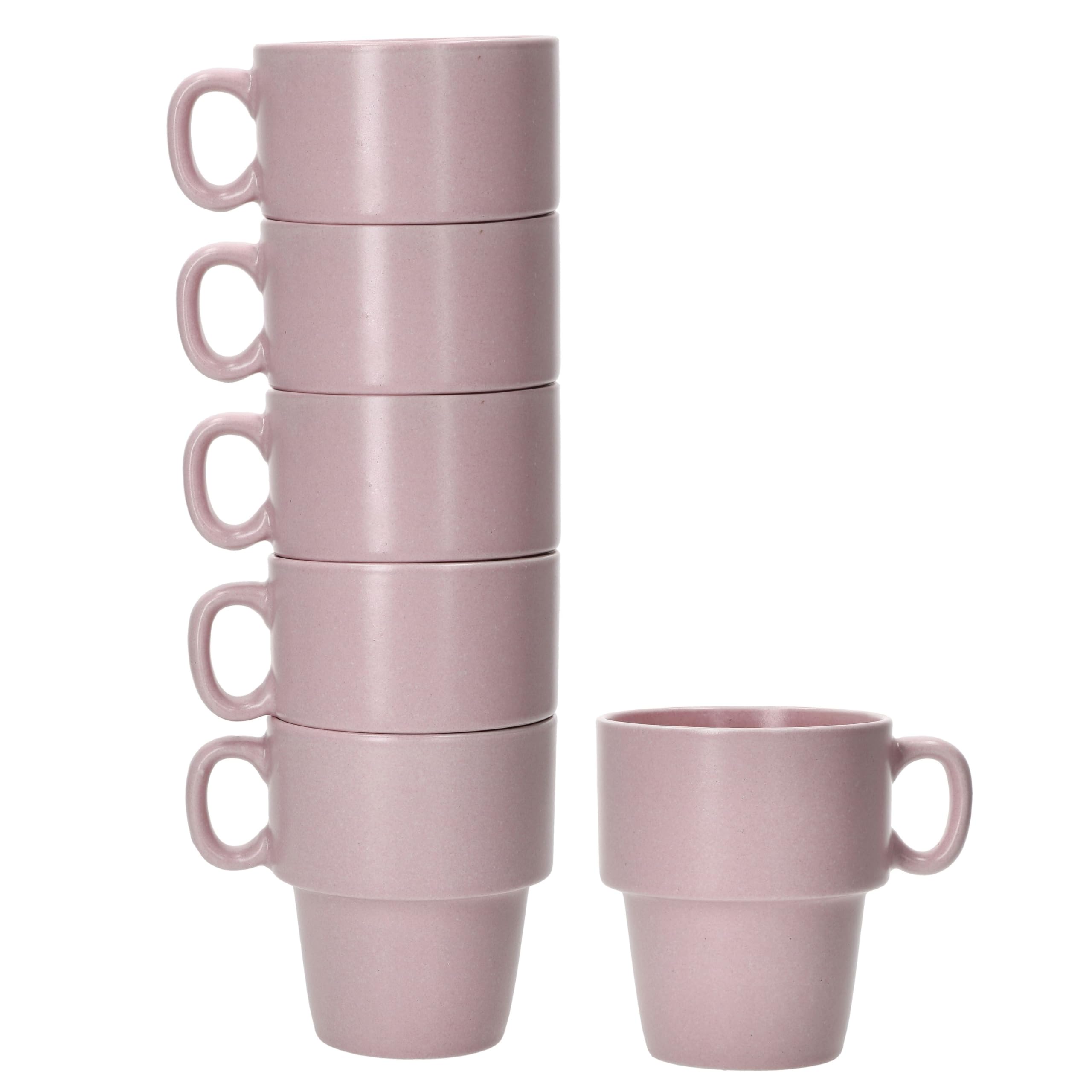 MamboCat Lot de 6 tasses à café Stata - 250 ml - Roses - En porcelaine empilables avec anse - Pour café, thé, cacao, cappuccino et latte macchiato - Pour la maison ou le buffet - Peu encombrantes