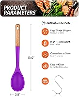 Vista 2 de Cucharas de cocina grandes de silicona, cuchara antiadherente con mango de madera maciza, cucharas de cocina de silicona resistentes al calor