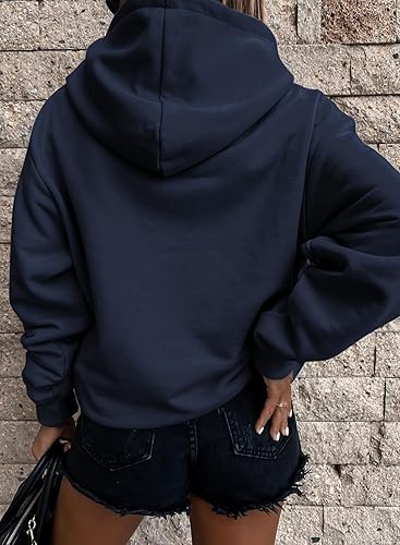 Miniatura 3 de SHEWIN - Sudadera casual con capucha de manga larga para mujer, ligera, color liso, holgada, con bolsillo