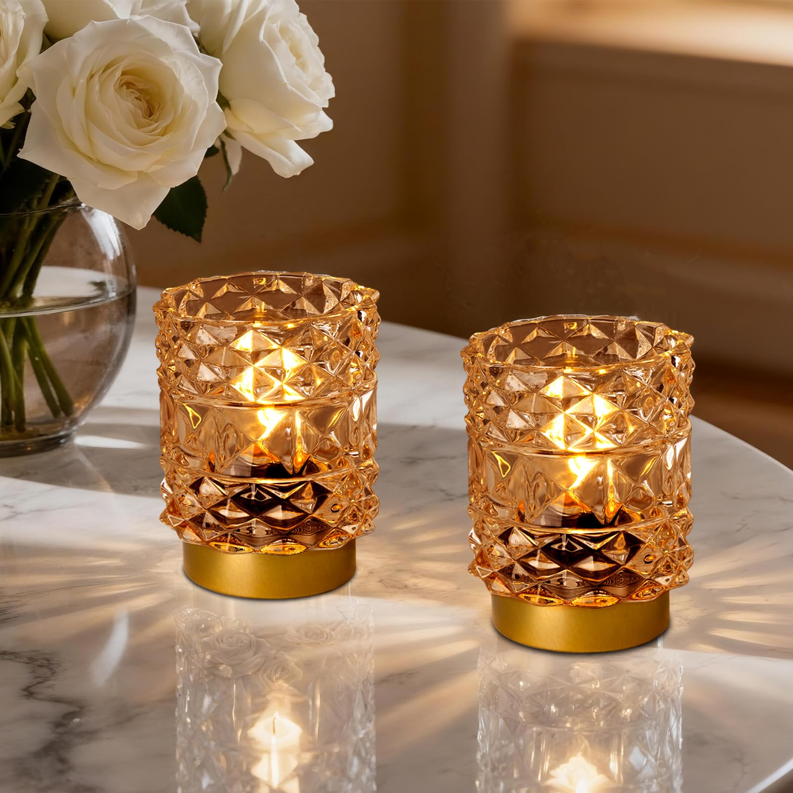 MJ PREMIER Battery Operated Lamp, Bedside Lamps Set of 2 Timer, Cordless Table Lamp, Mini Battery Operated Lights, Decorative Table Lamps for Bedroom Living Room, Amber — image 1
