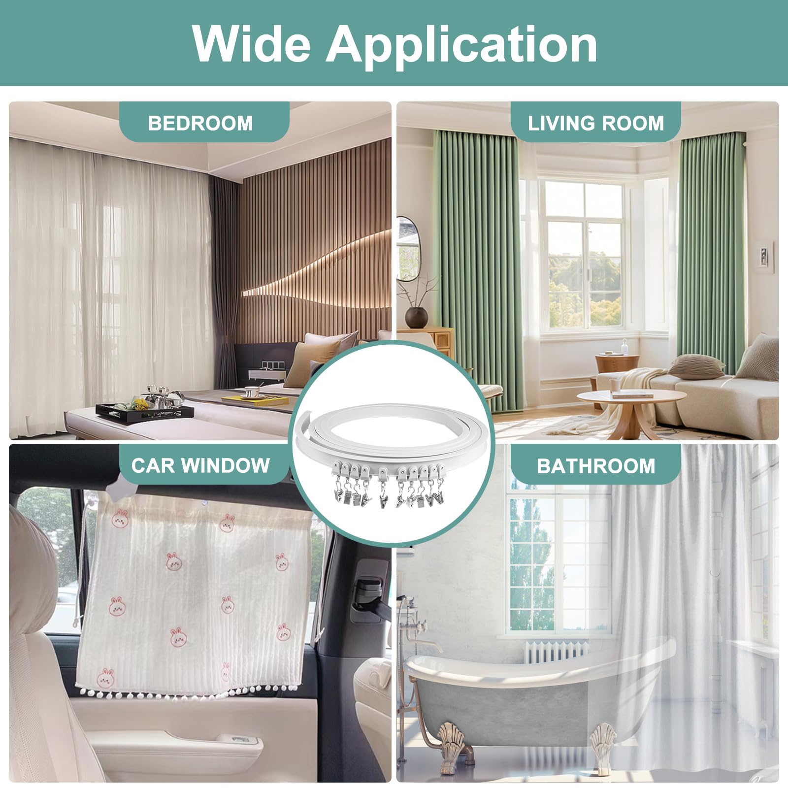 Rail De Rideau De Plafond Incurvé 3m - Blanc, Flexible - Pour Baie Vitrée Et Fenêtres Angulaires - Kit Complet