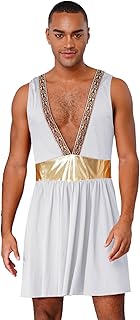 Men's Ancient Greek Roman Toga Costume Metallic Tunic Robe Sleeveless Caesar Party Fancy Dress