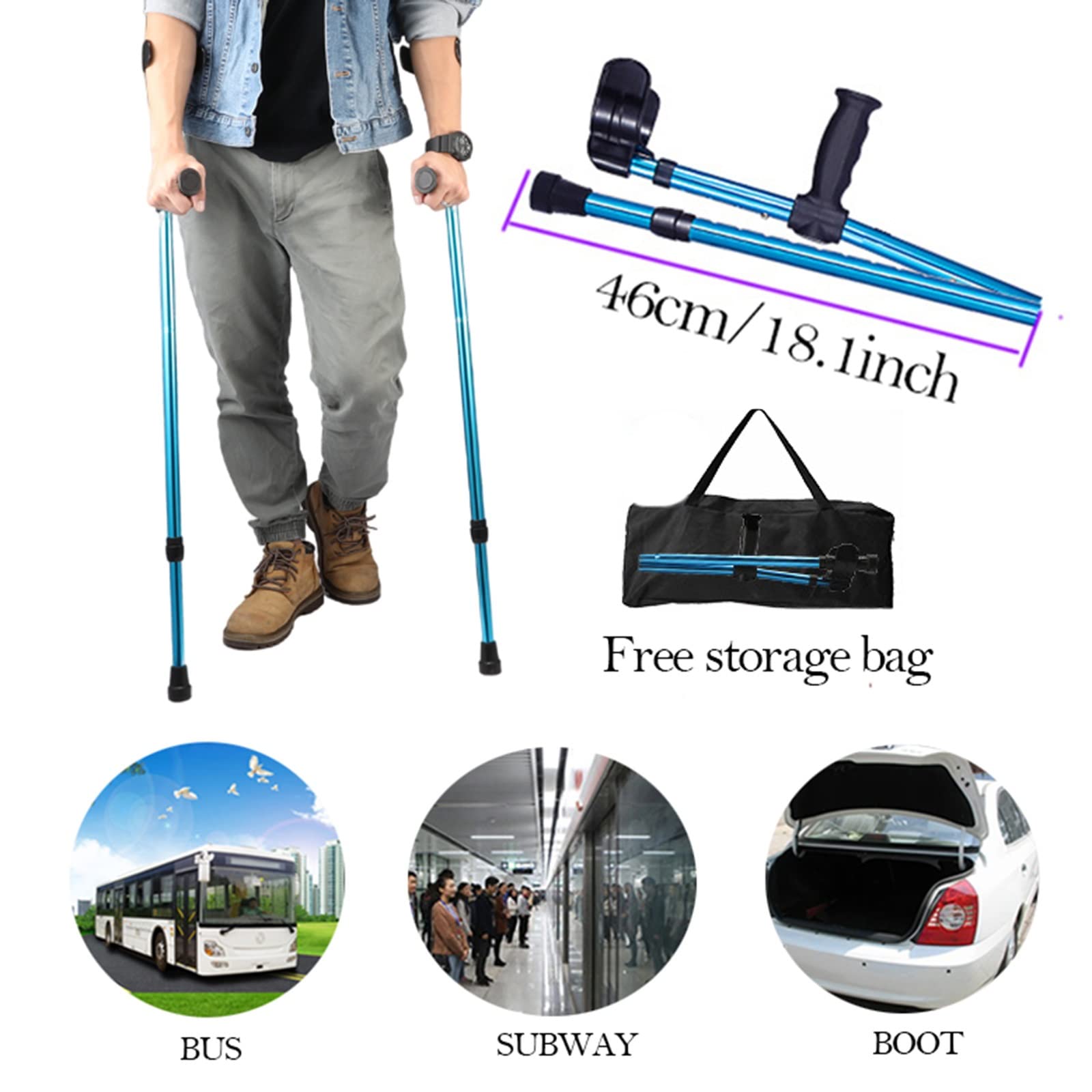 Muletas 1 Par Antebrazo Ergonómico, Caminata para Adultos, Altura Ajustable, Bastones De Aluminio, Adecuado para Altura 140-185 Cm Lucky Star