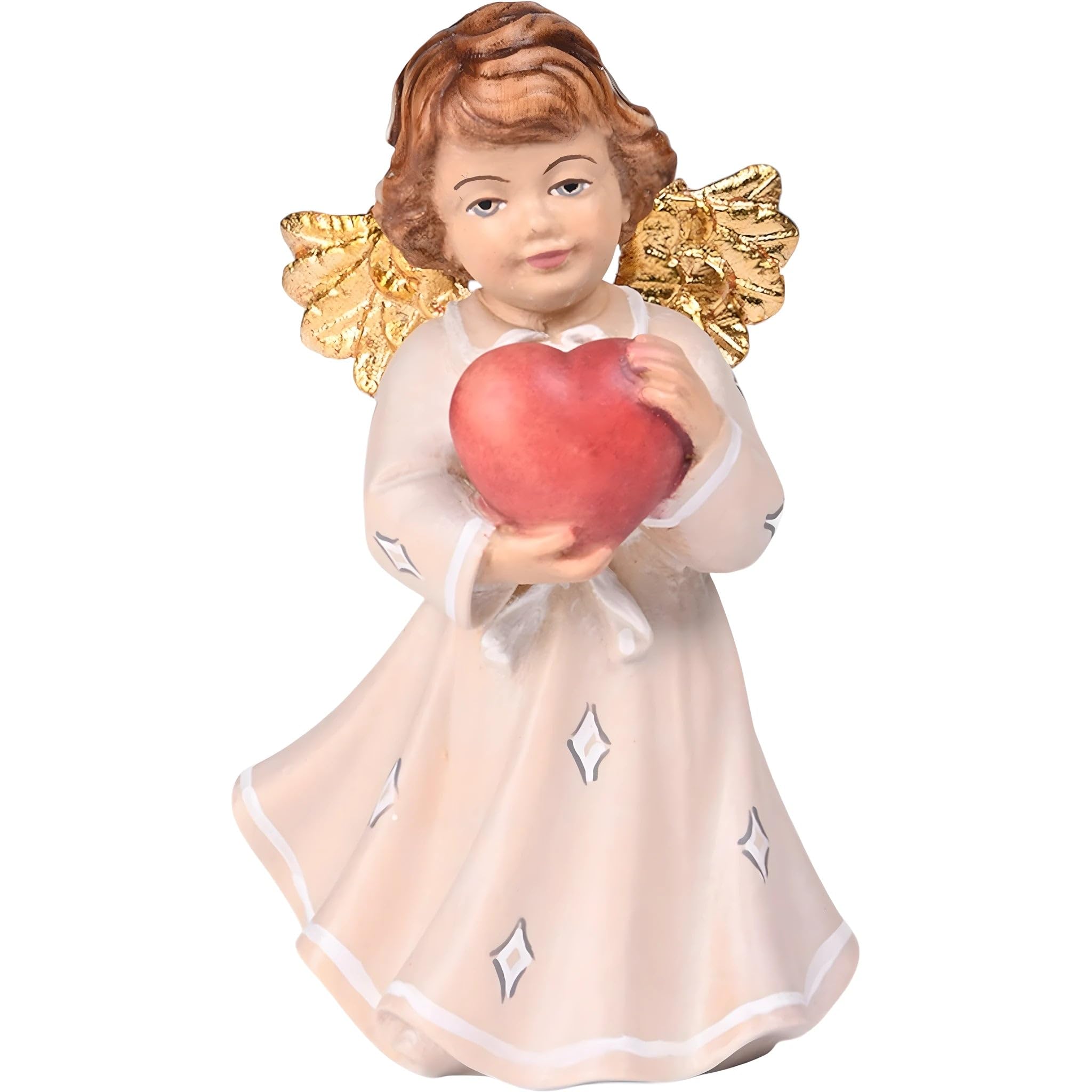 Dolfi | Anioł z białym sercem 8 cm | Ręcznie malowane w Val Gardena | Religijny