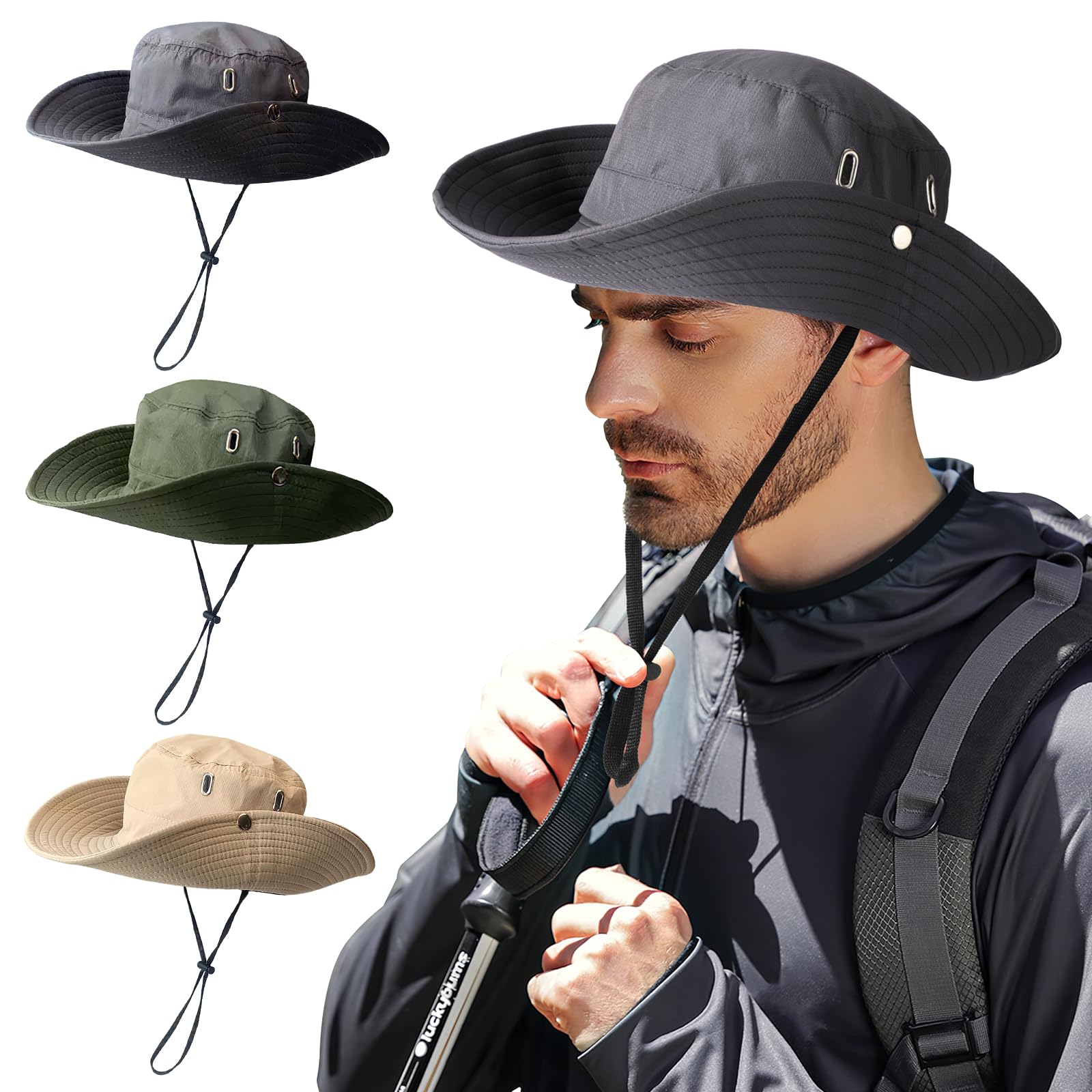 TAGVO Sombrero de Pescador para Hombres Mujer, Sombrero de Sol Impermeable Anti-UV Gorro de Sol de Jungla con Diadema Ajustable, Protector Solar Sombrero de Safari Transpirable