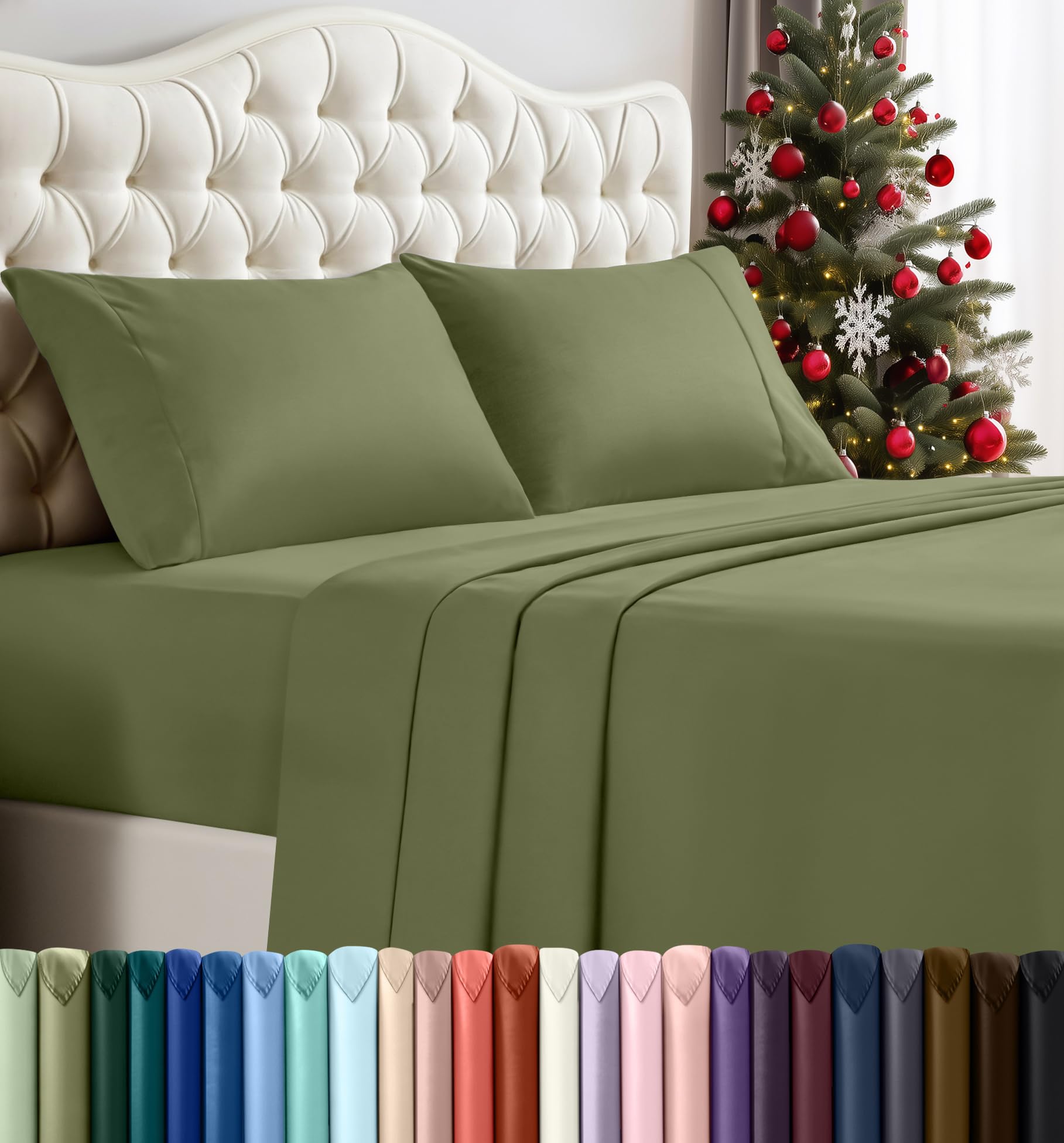 Utopia Bedding Queen Sheet Set – 4 Piece Bed Sheets for Queen Size Bed, Soft and Breathable Microfiber, Includes 1 Fitted Sheet, 1 Flat Sheet and 2 Pillowcases (Olive)