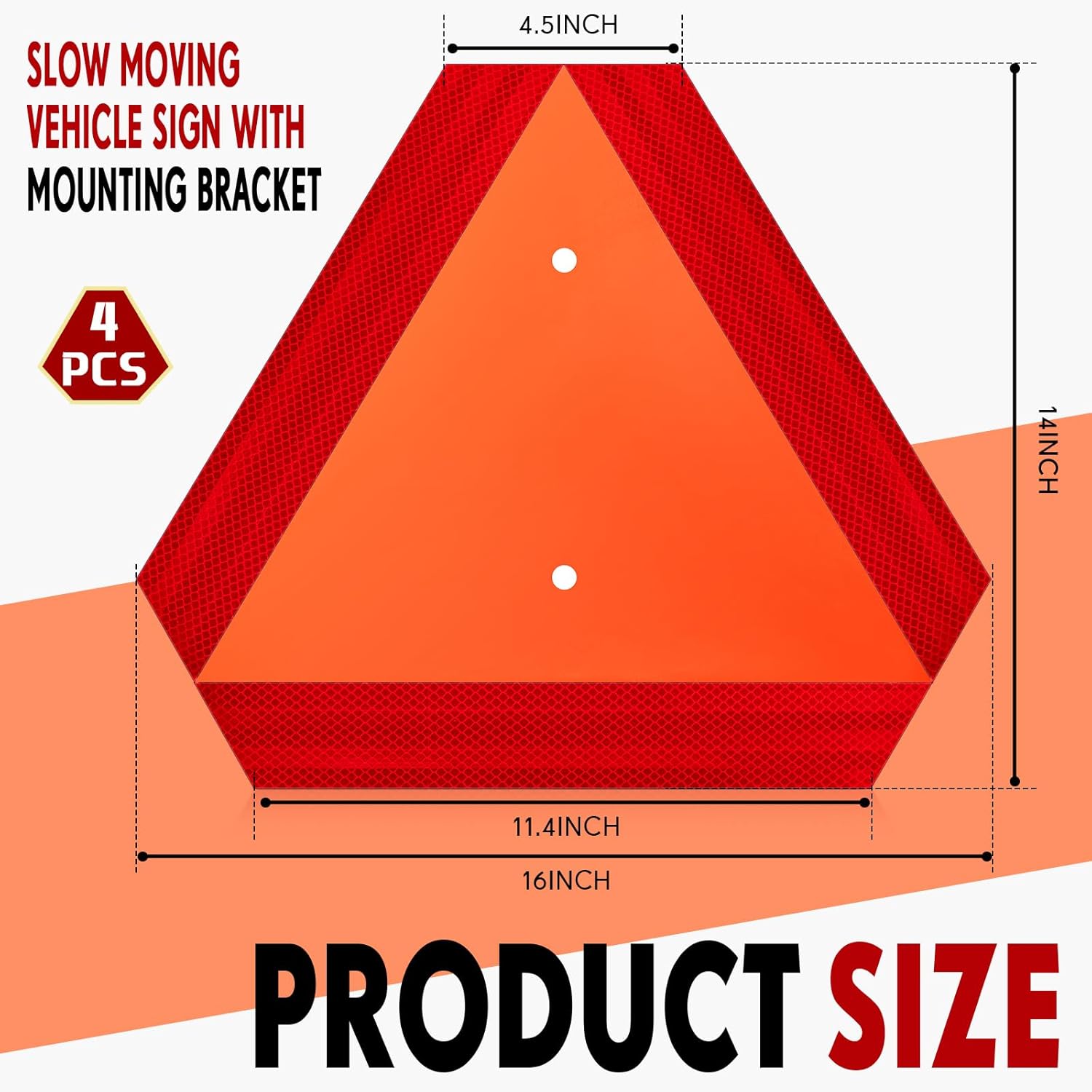 Yaocom 4 Sets Slow Moving Vehicle Sign with Mounting Bracket, 14 x 16 Inch Aluminum Triangle SMV Warning Reflective Sign, up to 7 Years Outdoor Use for Tractor, Golf Cart, ATV, UTV