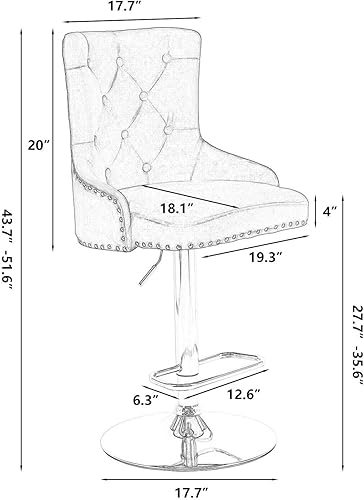 Miniatura 3 de asunflower Juego de 4 taburetes de bar de altura de mostrador con respaldo de terciopelo azul, sillas de bar ajustables, taburetes de bar giratorios