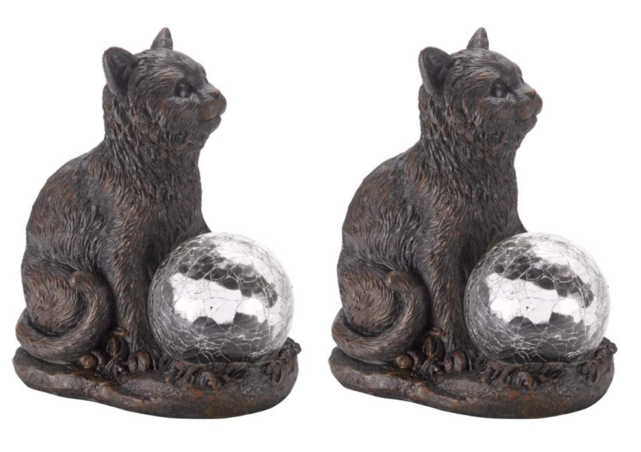 Garden Mile Mystic Cat X2 Set Of Two Cat Garden Ornaments Outdoor Solar Powered Ornaments Cat Statue With Multicoloured Led Lights Weatherproof Garden Statues Outdoor Durable Animal Lights For Patio