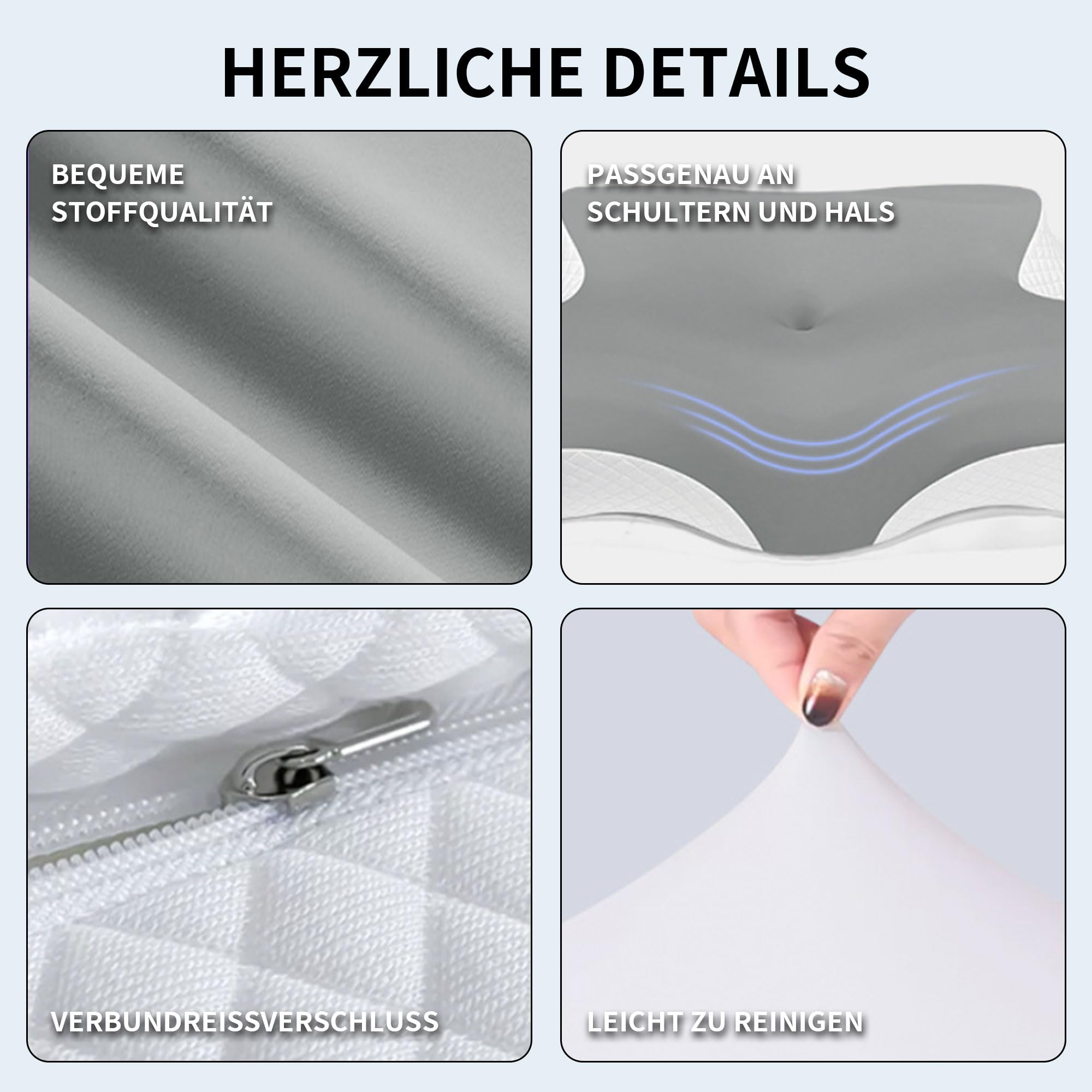 Ergonomisches Memory Foam Nackenkissen – Orthopädisches Kopfkissen mit Abnehmbarem Bezug, Perfekt für Rücken-, Seiten- und Bauchschläfer (Light Gray)