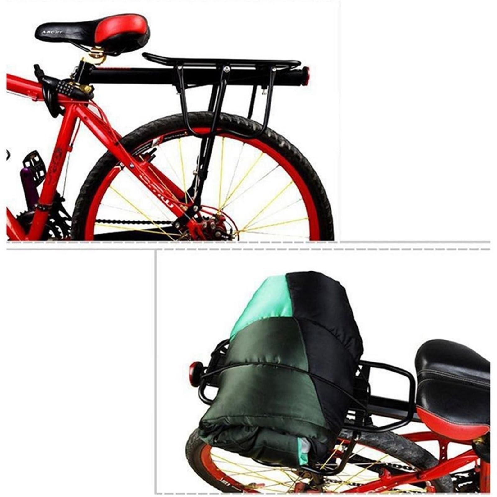 Portaequipajes Bicicleta Portador de equipaje de bicicletas Carga de aluminio Rack trasero Ciclismo Ciclismo Piedo Soporte Soporte para 20-29 pulgadas Bicicletas con herramientas de instalación Portab