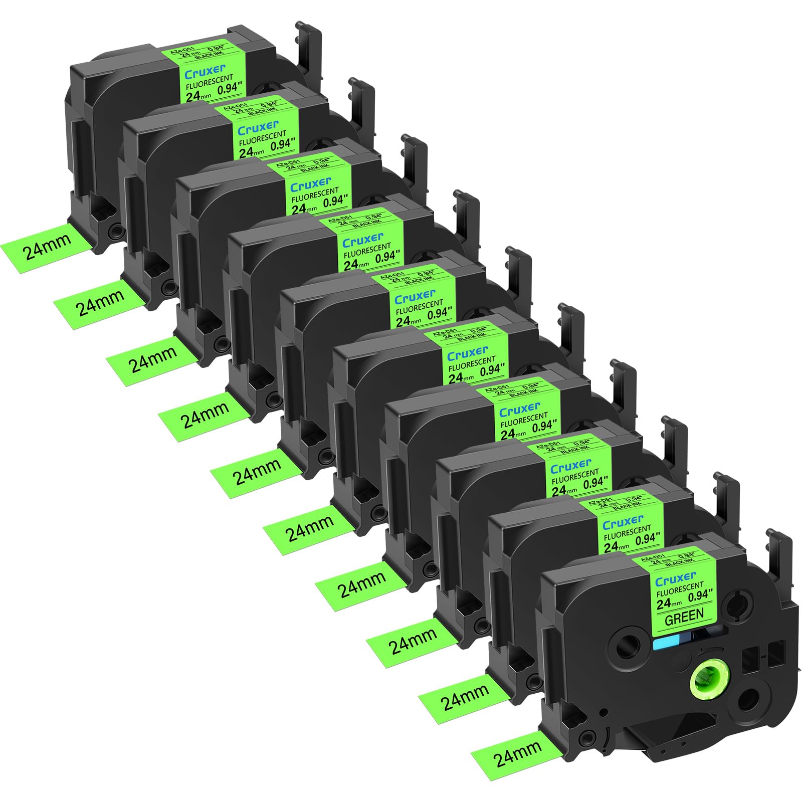 Cruxer 10er-Pack Kompatibel mit Ptouch TZeD51 24 mm Schwarz auf Grün | TZe-D51 Laminiertes Etikettenband Ersatz für P-touch PT-D600 E500 H500 P710BT 1400 9200DX P750W Etikettendrucker