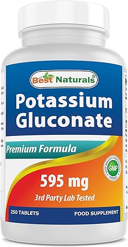 Best Naturals Suplemento de gluconato de potasio comprimido de 595 mg 250 unidades