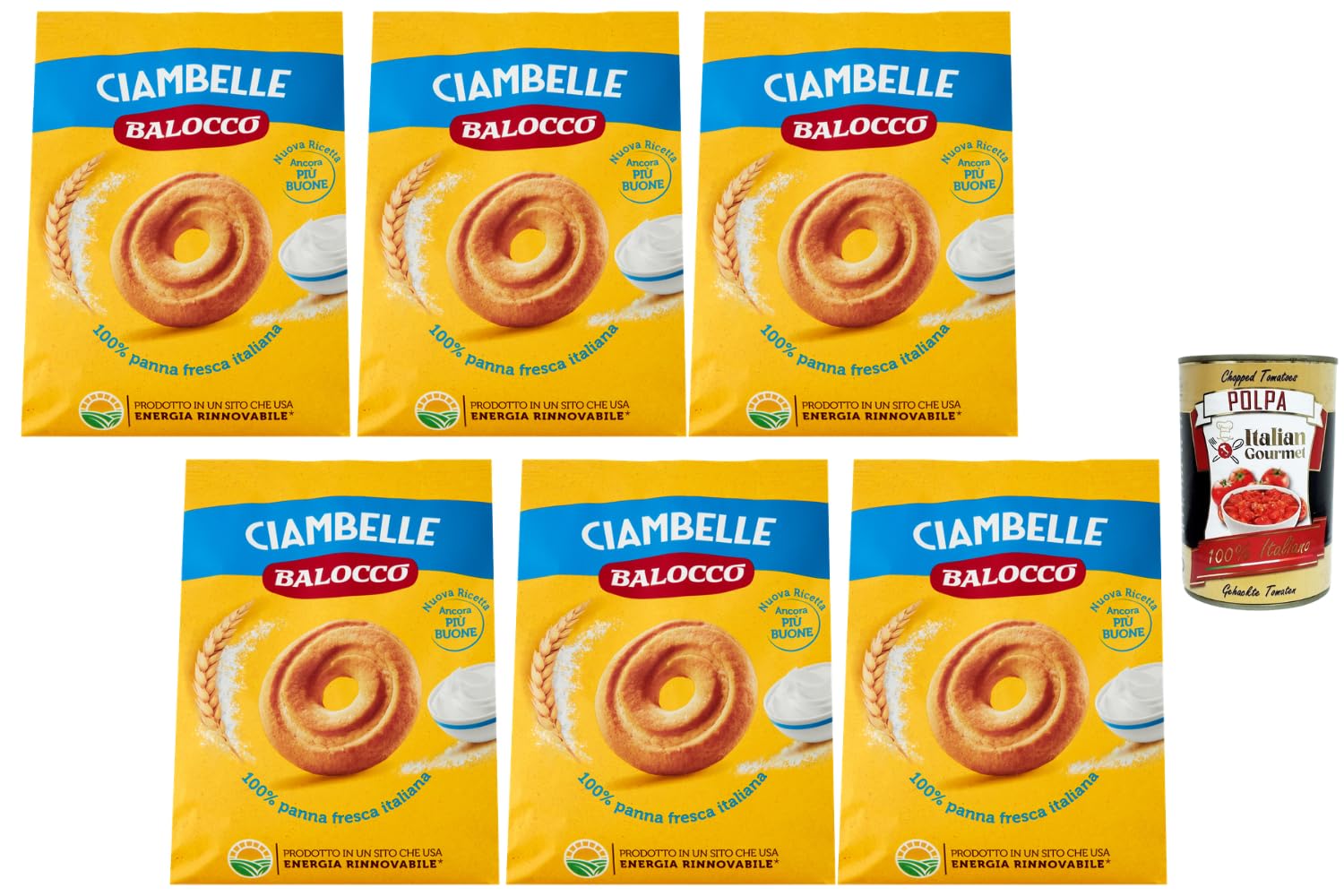 Italian Gourmet Bundle Sahne-Kringel-Kekse 6x 700g + Italian Gourmet Polpa Gratis – Italienische Ciambelle mit 100% frischer italienischer Sahne, Frühstücksgebäck & Vorrat 4,2kg