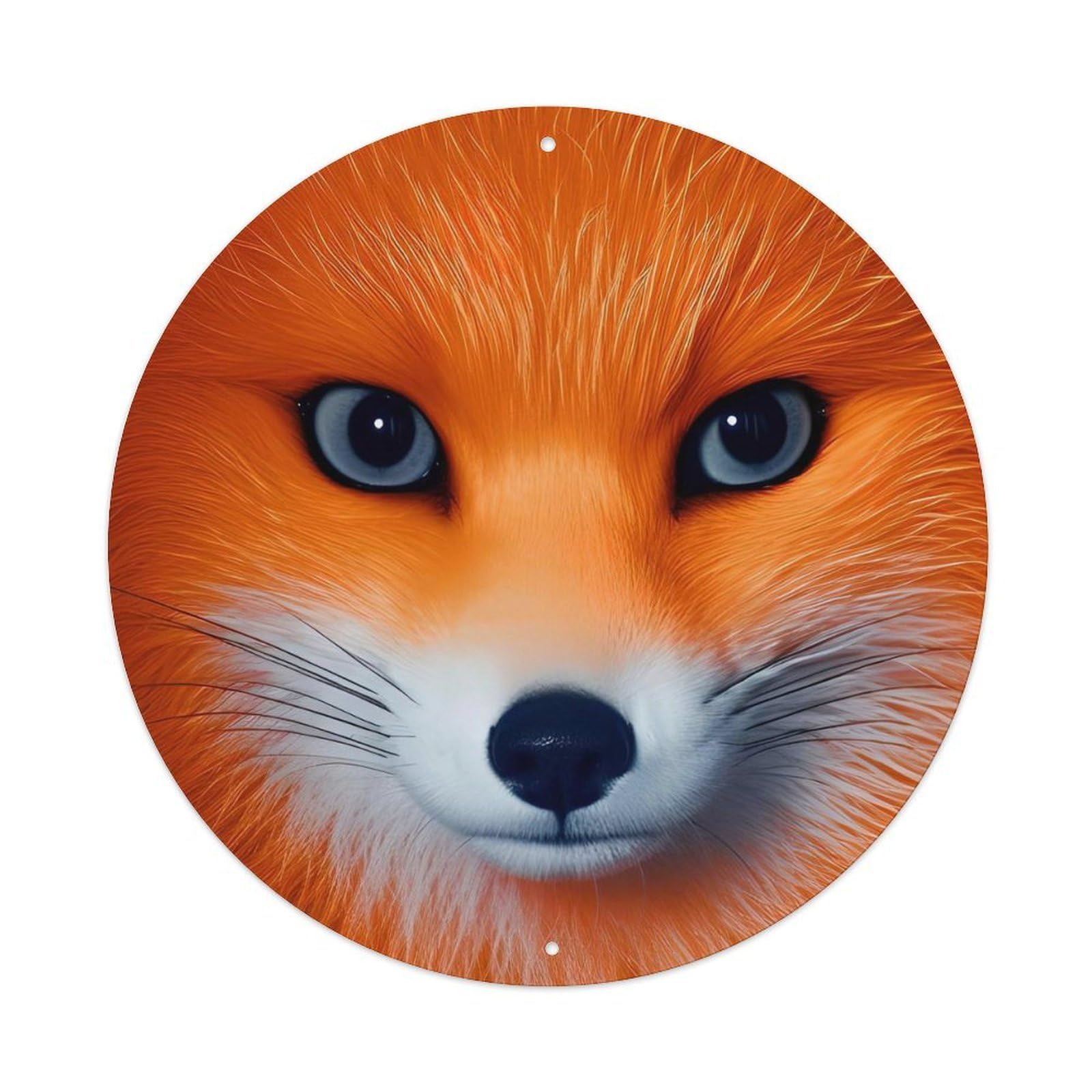 Cwbufd Vintage Style Animal Red Fox Wildlife Photography Close Up Portrait Orange Fur Blue Eyes Vintage Metal Tin Sign Plaque Wall Decor For Cafe, Club Bar, Office, Garden Metal Poster 8X8inch