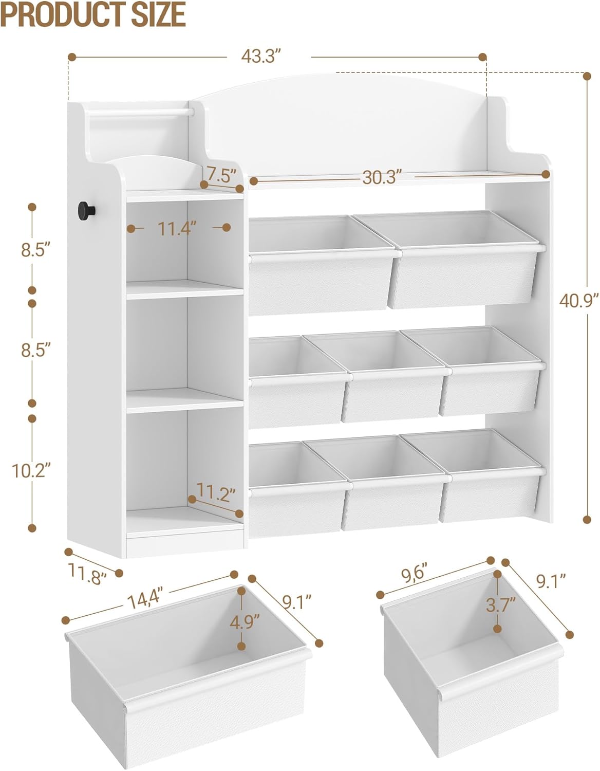 Toy Storage Organizer, Toy Shelf with 8 Storage Bins, Playroom Storage, Kids Bookshelf, 4-Tier Toddler Bookshelf for Children's Room, Bedroom, Living Room, Study Room, Nursery White KB42003W - Image 2