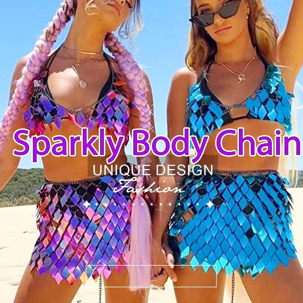 TWINKLEDE Sequin Mermaid Body Chain Top Skirt Sparkly Skirts Bikini Rave Outfits for Women