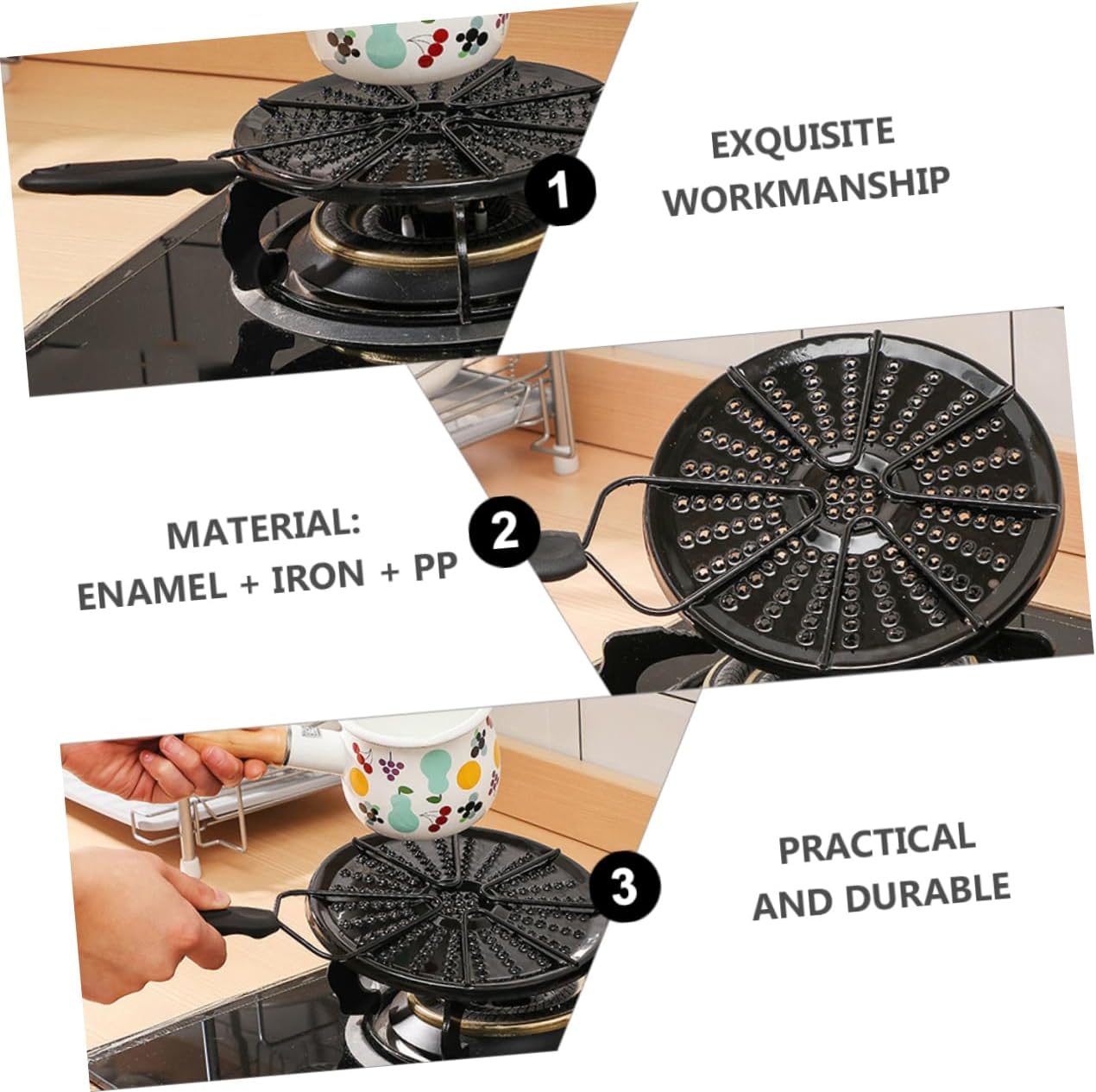 Enamel Heat Diffuser Plate for Gas Stove with Handle Fast and Uniform Heat Conduction Flame Reducer and Anti-scorching Cookware Adapter for Small Pots for Milk and Porridge Heating