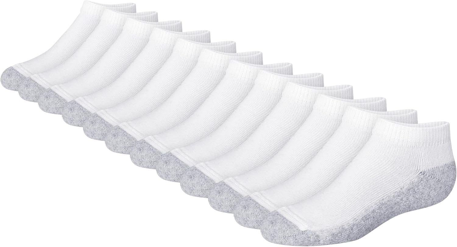 Hanes boys Extra Durable No Show Multipack athletic socks, White, Small - 4.5-8.5 US
