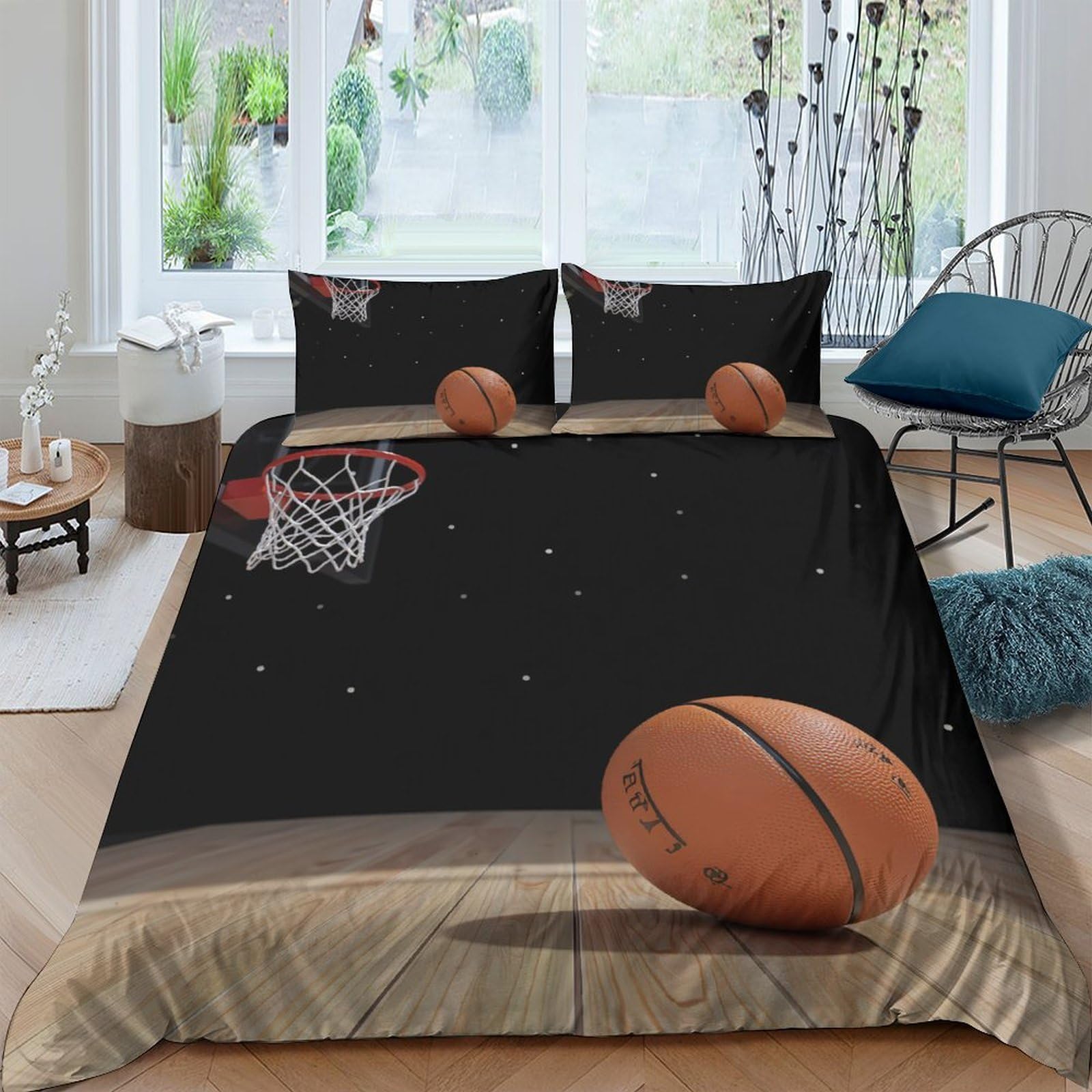 Ctjqhvkz Style-4 3D Printed Basketball Court Fitted Sheet Microfiber Soft Anti-Slip Basketball Hoop Bed Cover For Bedroom Dorm Mattress Decor Single（135X200cm）
