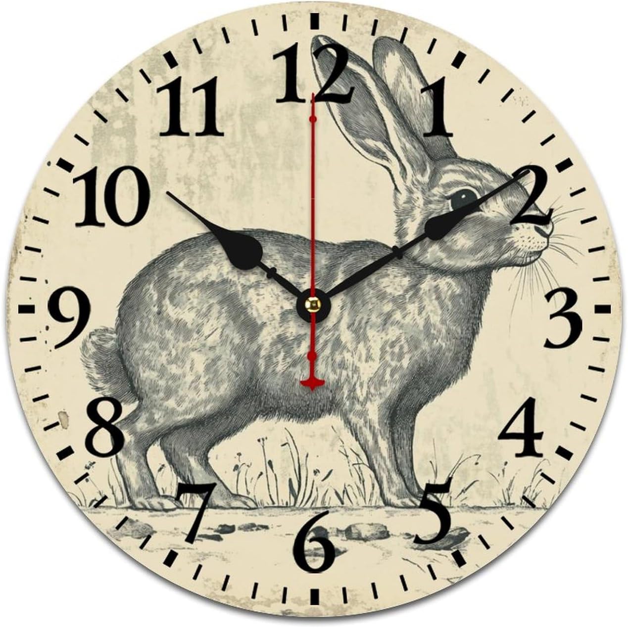 12 Inch Clock Vintage Bunny Feed Easter Modern Wood Wall Clock Battery Operated Silent Noiseless Arabic Numbers Holiday Easter Decorations Home Living Room Office Decoration