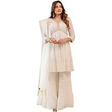 TRENDMALLS Womens Georgette Embroidery Work Kurta Sharara with Dupatta