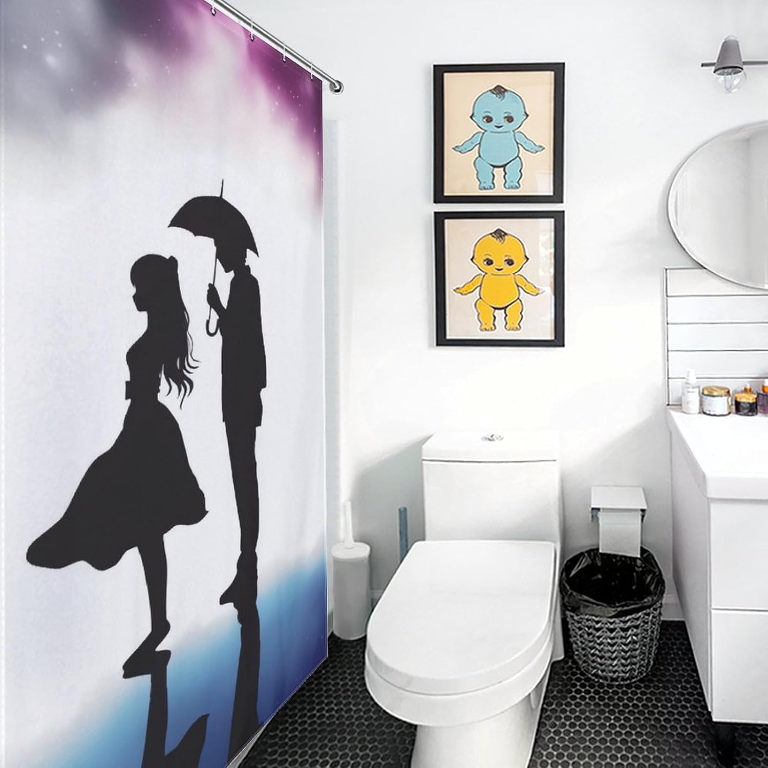 Bathroom Shower Curtains Decorations Water Resistant Bath Curtain with 12 Plastic Hook Anime Lovers Silhouette Lightweight Bathroom Curtains for Bathtub Decoration 35.4x70.9Inch（90x180cm） image 5