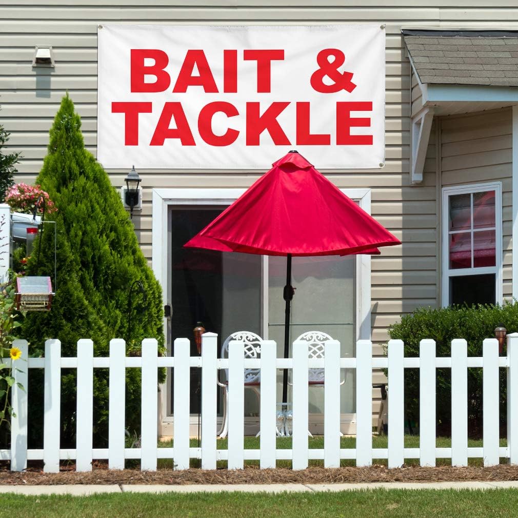 Vinyl Banner Multiple Sizes Bait Tackle Red Retail Outdoor Weatherproof Industrial Yard Signs 4 Grommets 24x48Inches