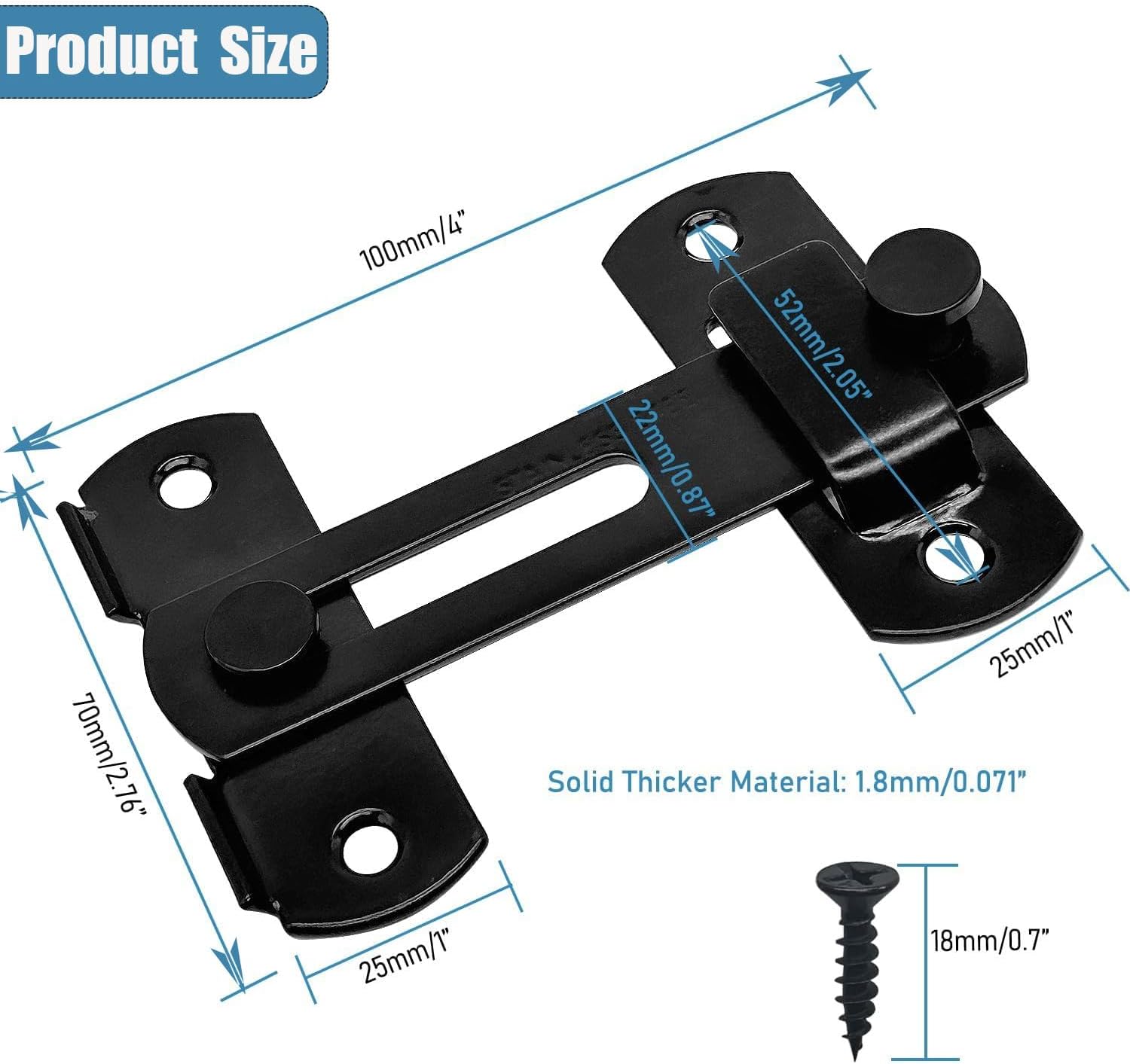 4 Inch Flip Latch Gate Latch Stainless Steel Safety Door Lock for Barn Door,Anti-Theft Lock, Heavy Duty Farm Gate Latch for Wooden Fence,2 Set,Black