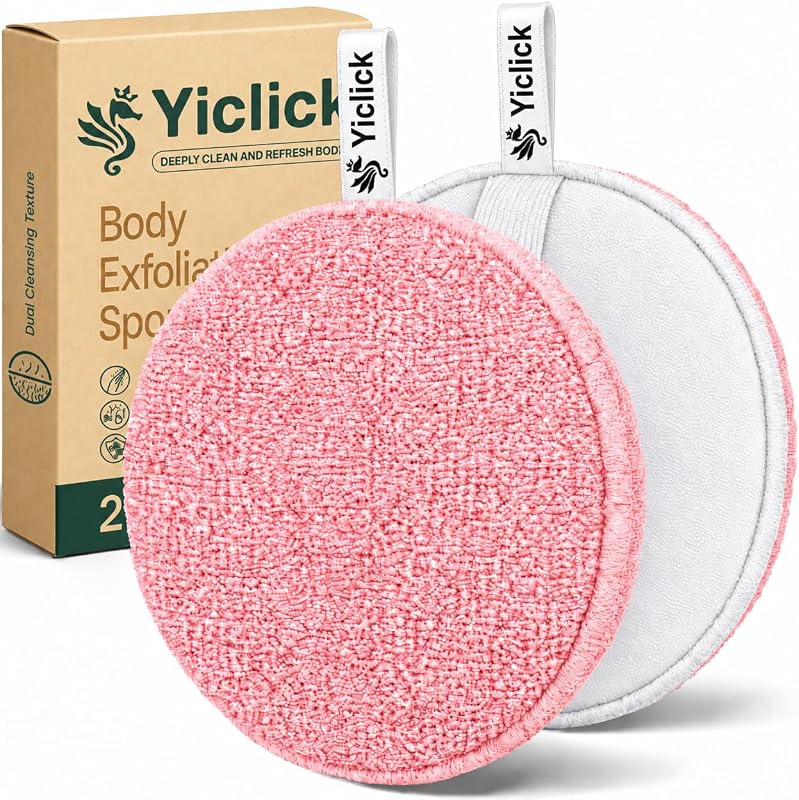 Esponja esfoliante corporal Yiclick com alça e duas texturas, pacote com 2